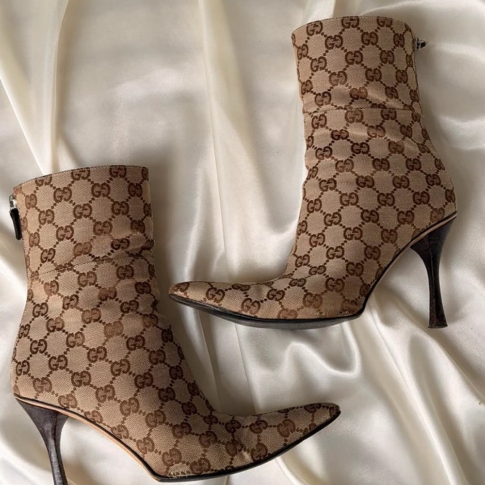 Gucci Women's Brown Monogram Heeled Boots